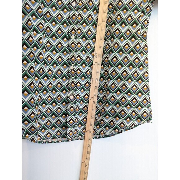 Denim & Flower Mens Button Down Shirt Size S Green Geometric Short Sleeve Casual - Picture 12 of 12
